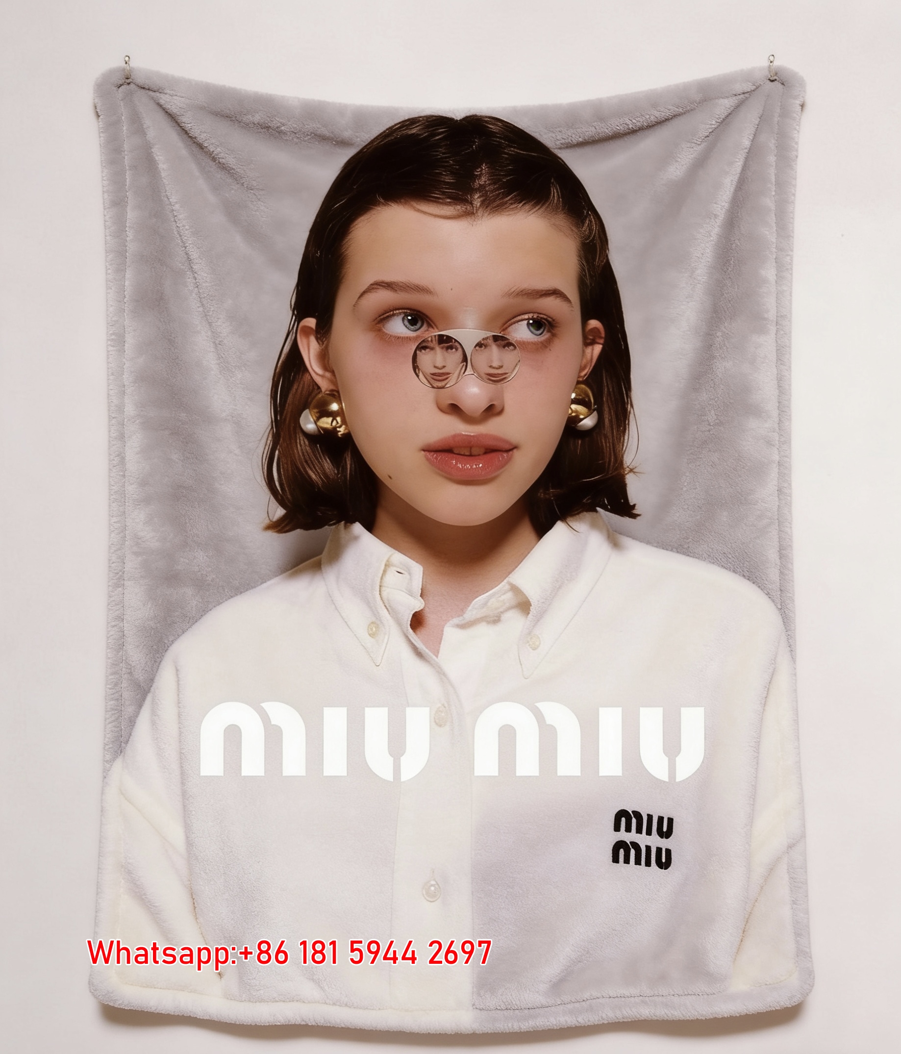 Miu Miu White & Gold & Pink Surreal Glasses Portrait Printed Flannel Sofa Throw Blanket IMG_0474